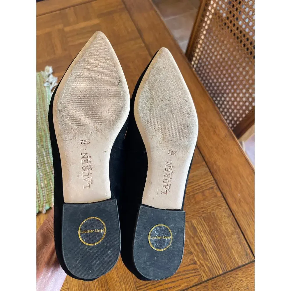 Lauren Ralph Lauren black pointed-toe suede flats size 7.5